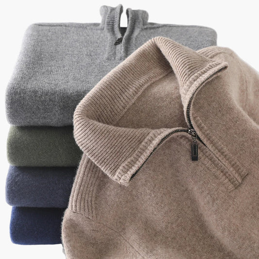 Herr Halvzip Stickad Tröja – Klassisk och Varm Pullover för Vardag och Kontor