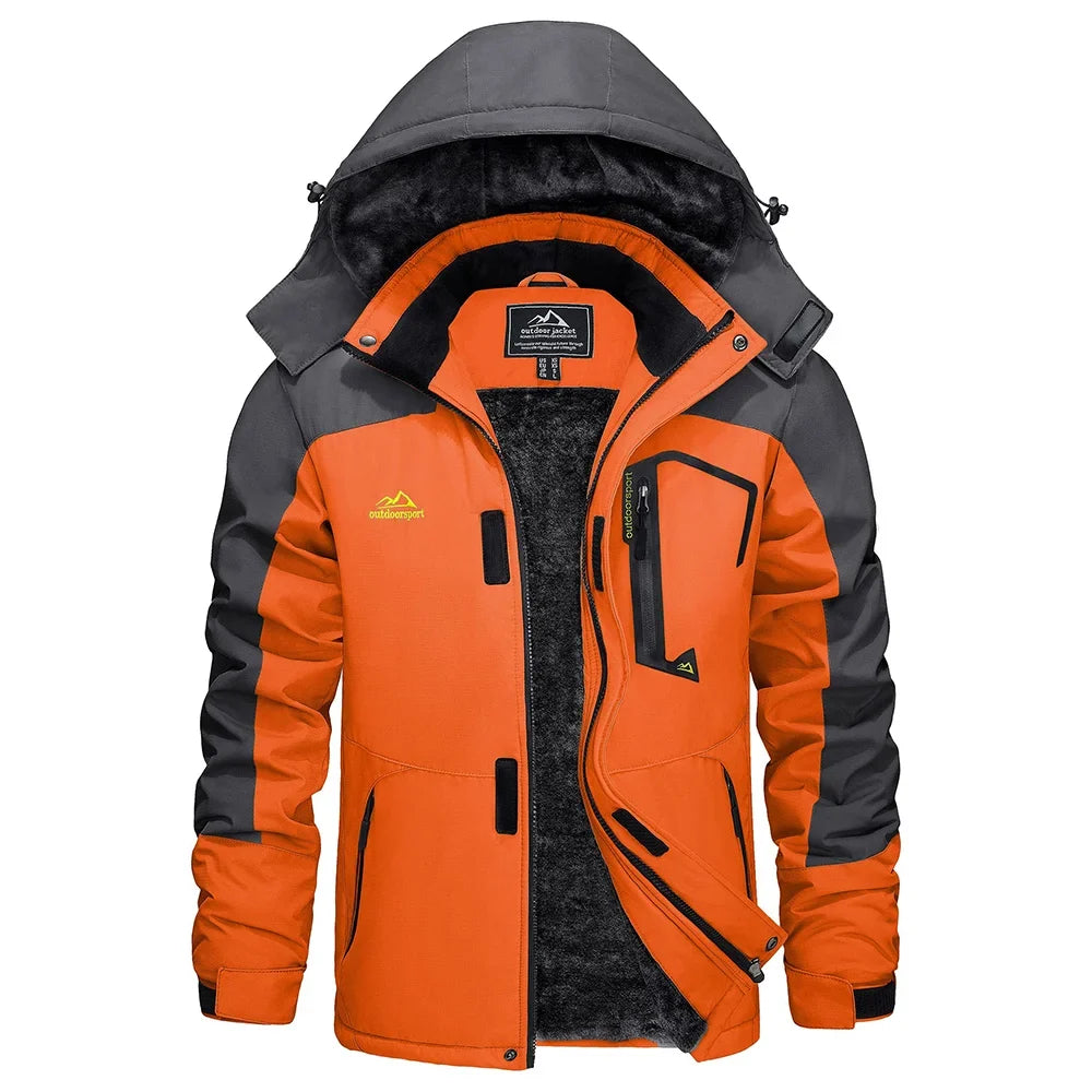 Vinterjacka Herr med Huva och Fleecefoder – Varm Outdoorjacka med Fickor
