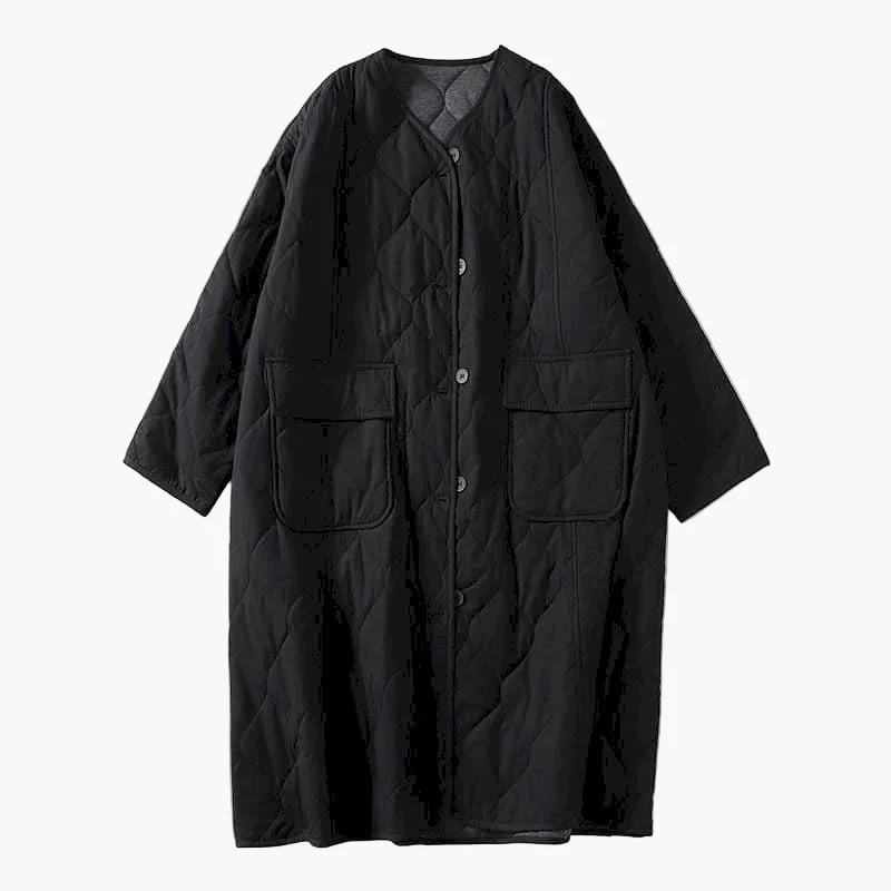 Dam Quiltad Oversize Vårjacka med Fickor – Trendig Lång Kappa för Vardag och Fritid