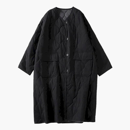 Dam Quiltad Oversize Vårjacka med Fickor – Trendig Lång Kappa för Vardag och Fritid