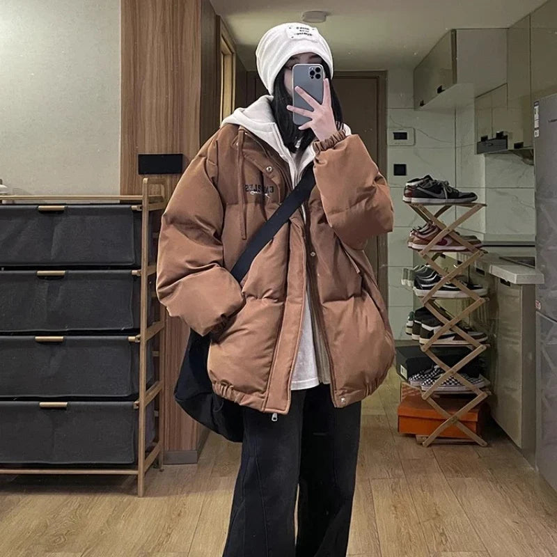 Oversized Puffjacka med Huva, Tvåfärgad Vinterjacka