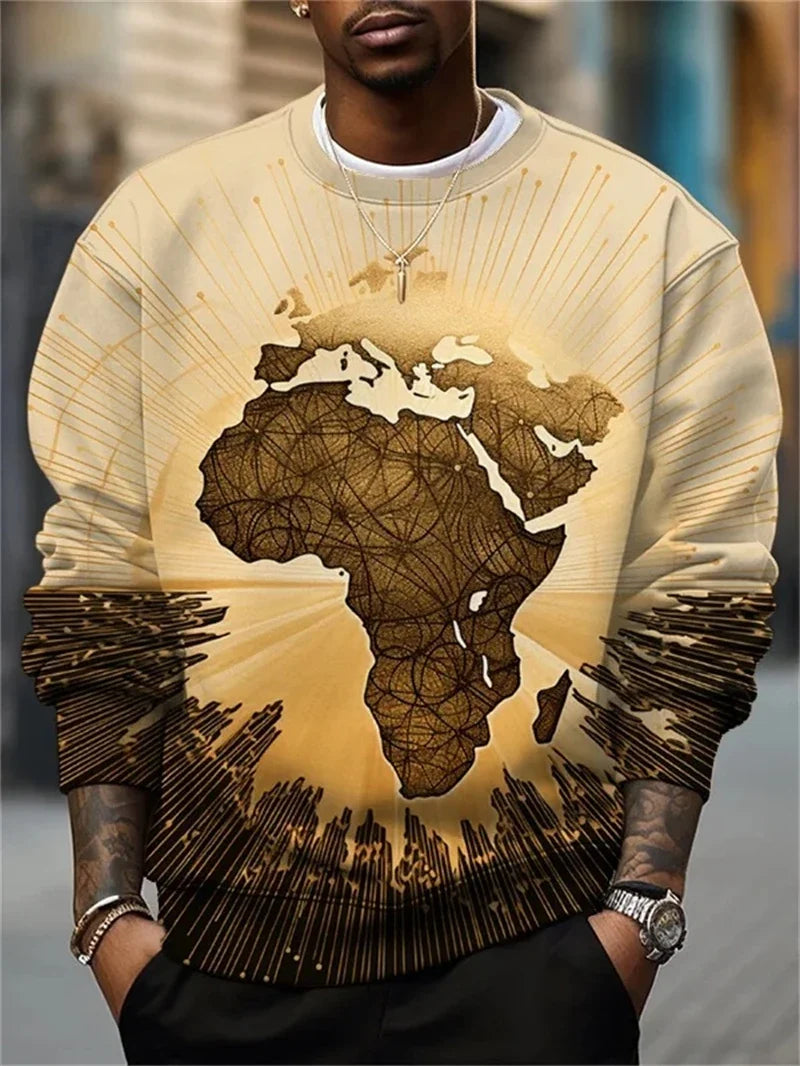 Herrtröja med lång ärm och afrikanskt motiv, mjuk collegetröja