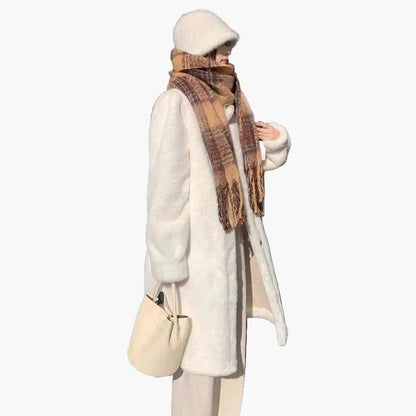 Dam Klassisk Elegant Lång Pälsjacka – Perfekt för Vinter och Fest