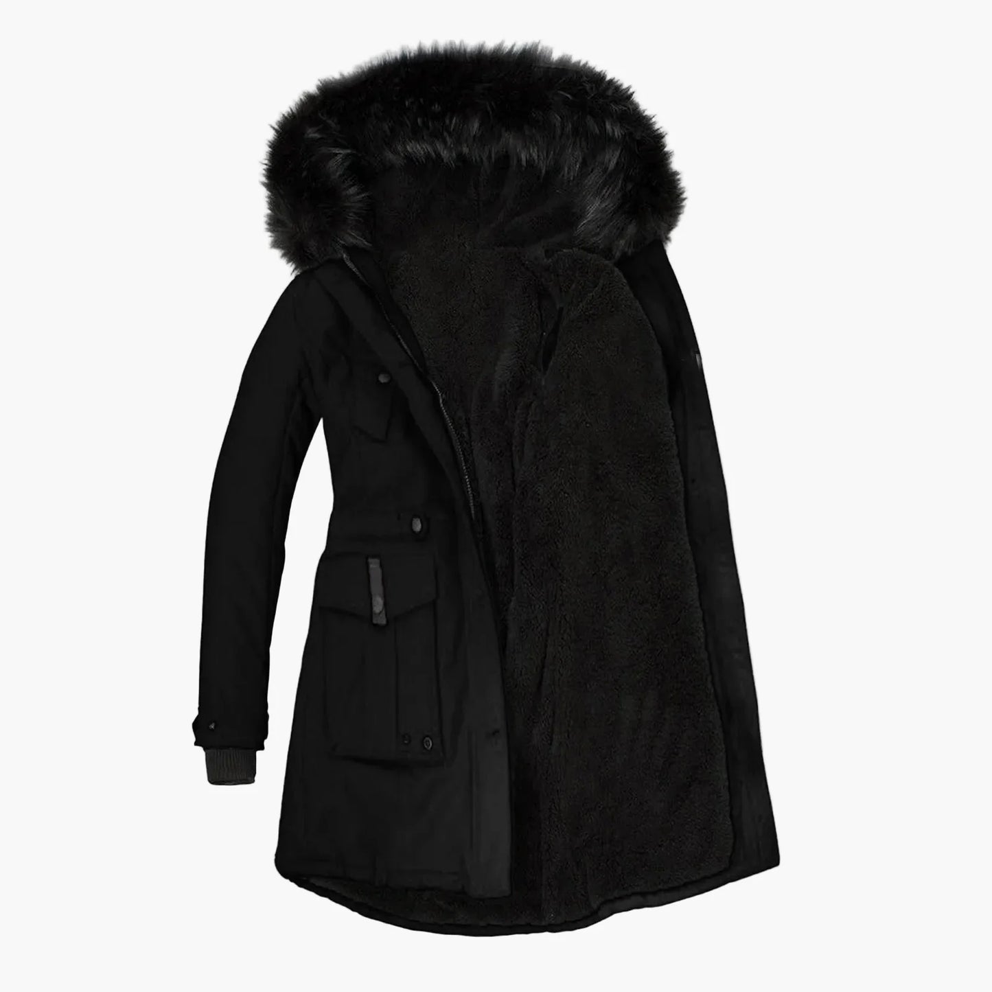 Dam Vinterjacka Plus Size Parkas med Huva och Fuskpäls – Varm Lång Jacka för Vardagsbruk och Fritid