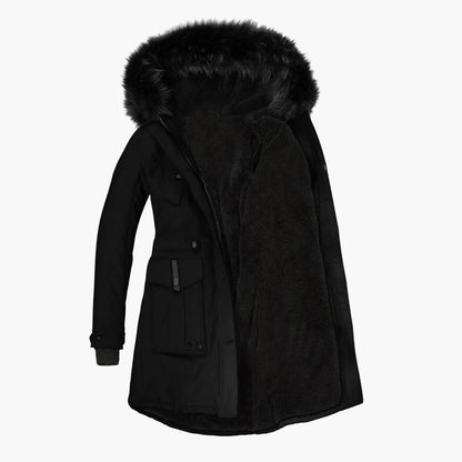 Dam Vinterjacka Plus Size Parkas med Huva och Fuskpäls – Varm Lång Jacka för Vardagsbruk och Fritid