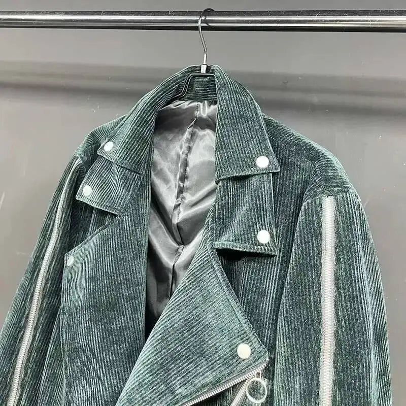 Lång manchesterrock unisex med asymmetrisk dragkedja grön