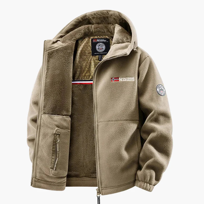 Herr Fleecejacka Outdoor Norge Vinterjacka med Huva – Varm och Sportig för Utomhusaktiviteter