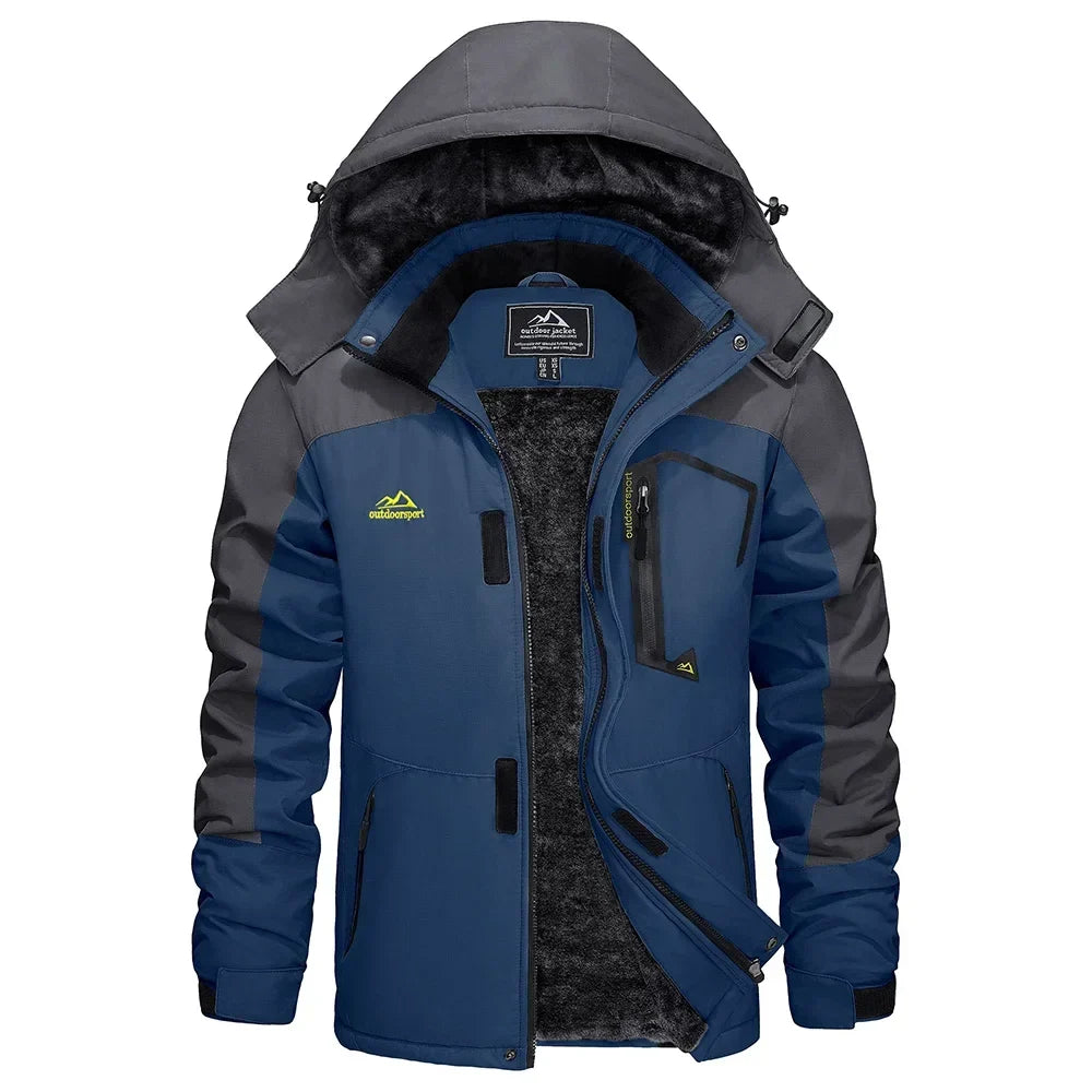 Vinterjacka Herr med Huva och Fleecefoder – Varm Outdoorjacka med Fickor