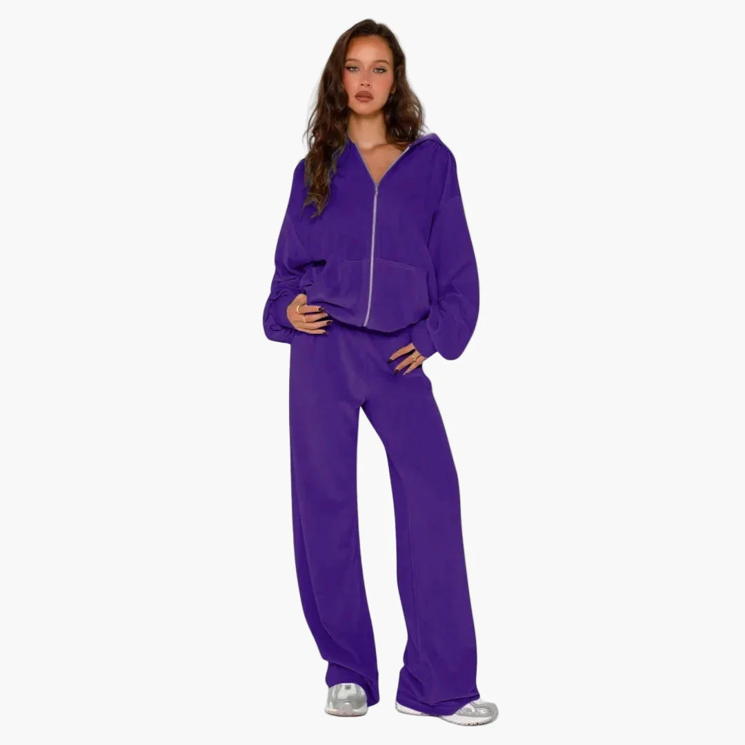 Damers tvådelad avslappnad hoodie och byxa set – sportig streetwear lounge