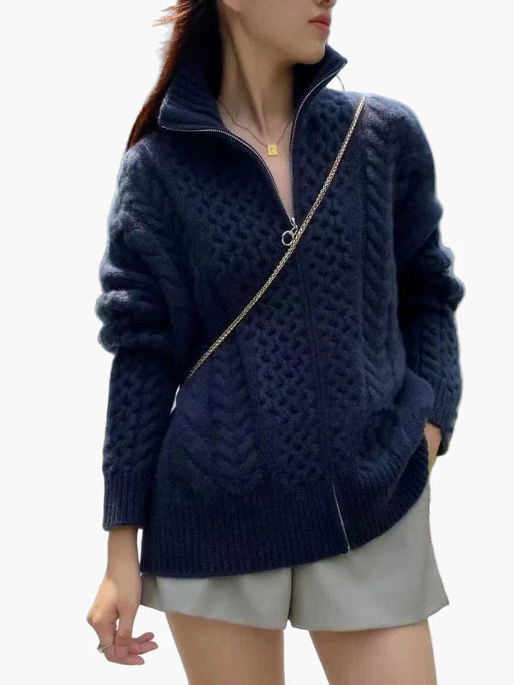 Damstickad Cardigan med Dragkedja – Avslappnad Vardagsstil