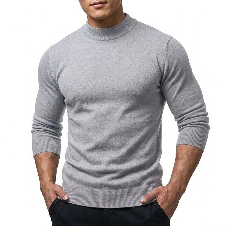 Herrtröja mockneck långärmad ribbstickad kant enfärgad