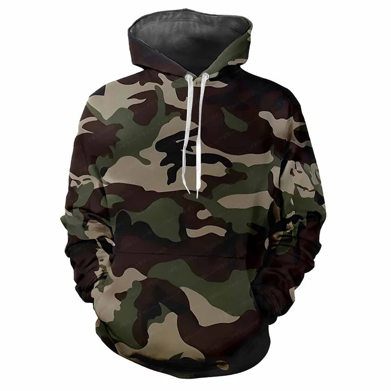 Hoodie kamouflagemönstrad med dragsko och magficka