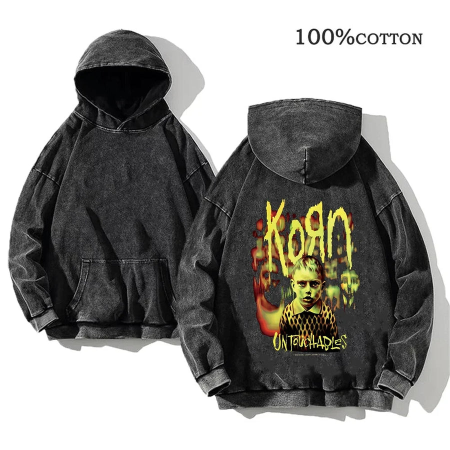 Unisex Huvtröja Oversize Grå Med Tryck och Känguruficka
