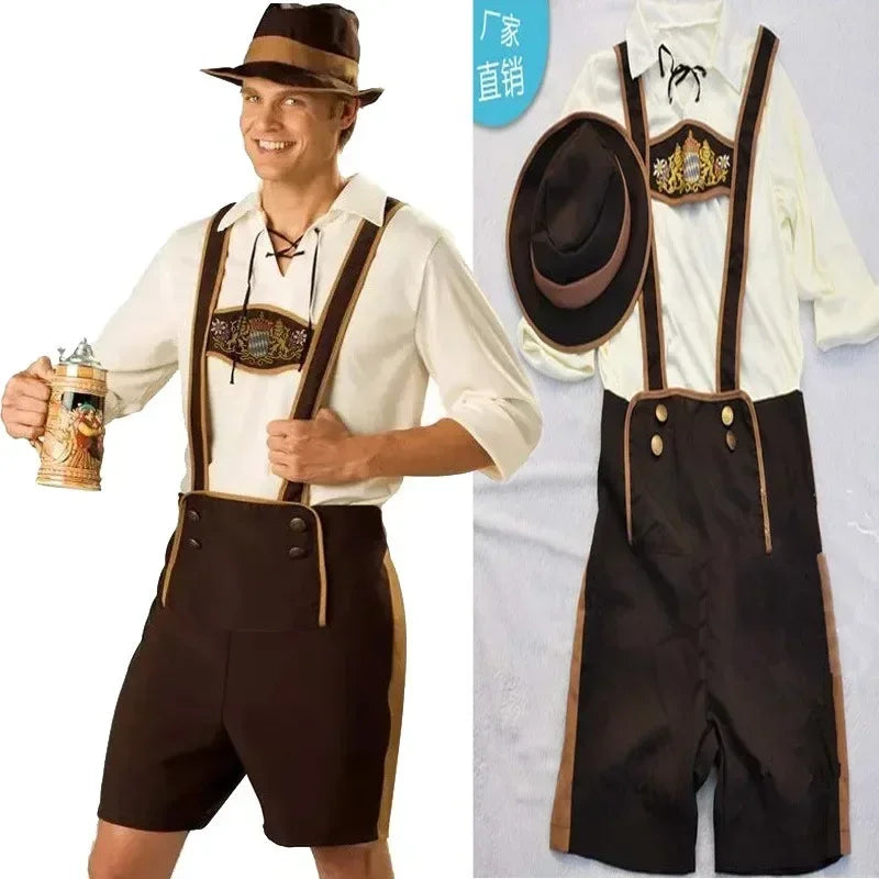 Herr Oktoberfestkostym med hängselbyxor och skjorta