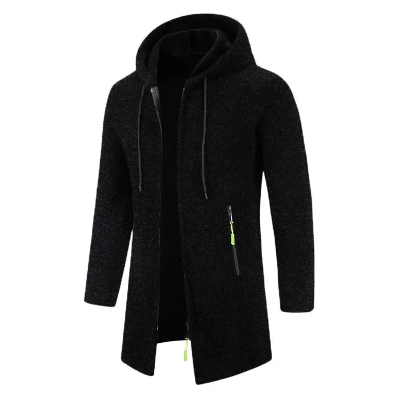 Mönstrad lång hooded cardigan med dragkedja för män