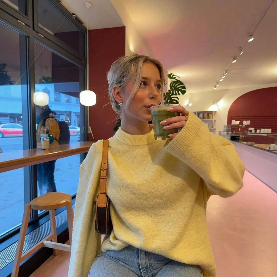 Gul långärmad tröja med ribbstickade muddar