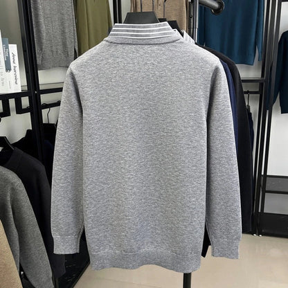 Herr Stickad Tröja med Falsk Skjortkrage – Elegant Vardagsstil och Affärslook