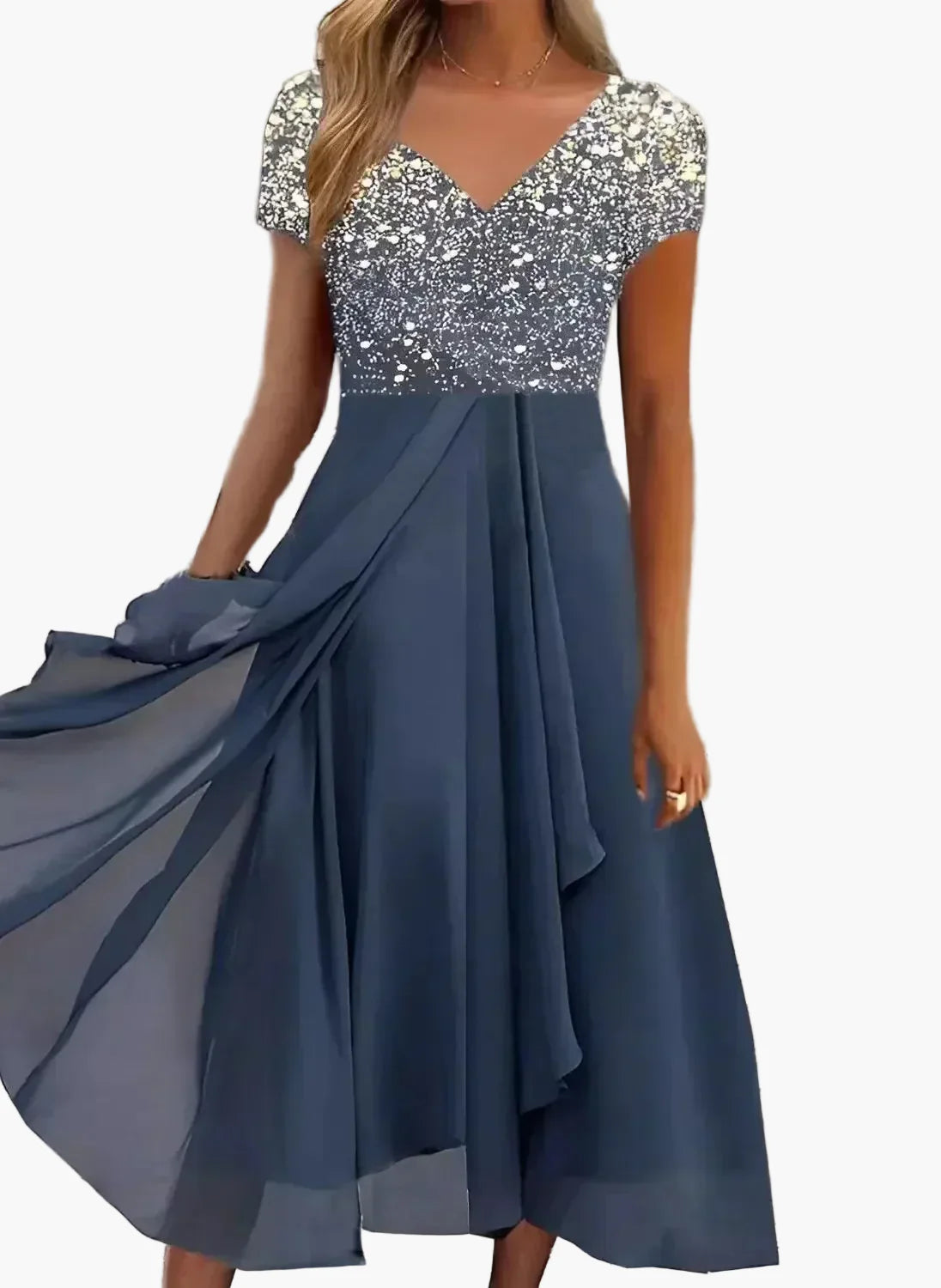 Damklänning Fest V-ringad Elegant Blommig Design för Speciella Tillfällen