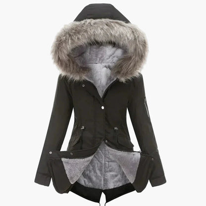 Dam Parkas Vinterjacka med Stor Pälsluva – Elegant Vardagsstil och Värme