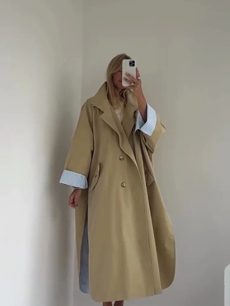 Dam Trenchcoat Lång med Bälte Beige