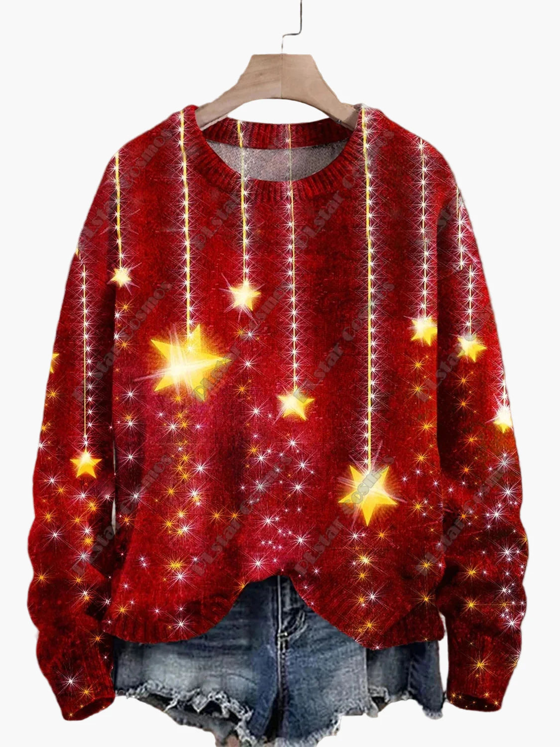 Damtröja julig mönster stickad med broderade motiv – perfekt för vinter och fest