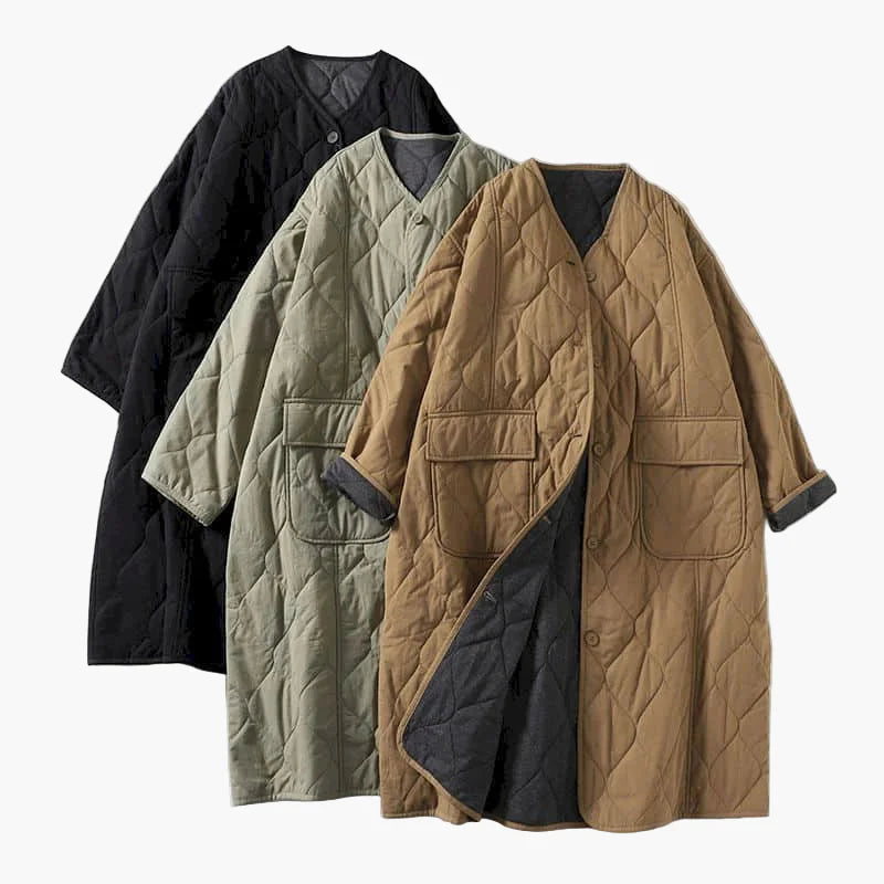 Dam Quiltad Oversize Vårjacka med Fickor – Trendig Lång Kappa för Vardag och Fritid