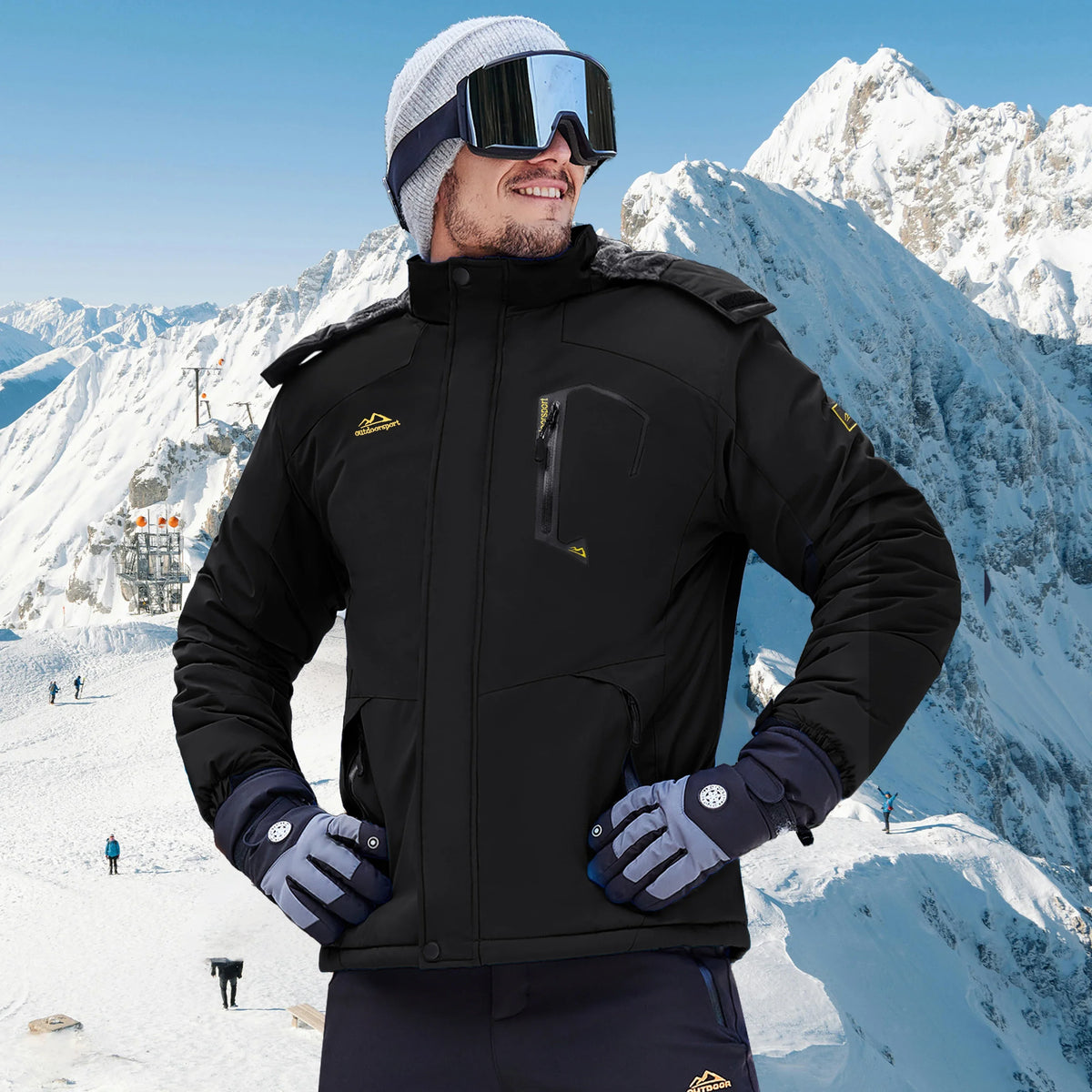 Herr Ski & Vinterjacka med huva, Vattentålig, Vindtät, Fickor – Flera Färger
