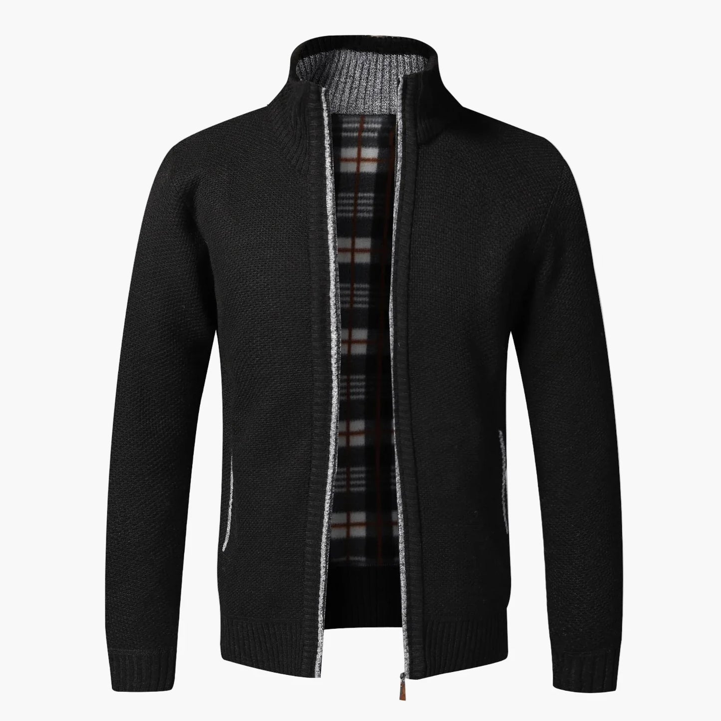 Herrstickad cardigan med dragkedja – elegant och varm höstjacka