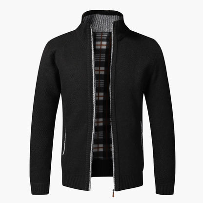 Herrstickad cardigan med dragkedja – elegant och varm höstjacka