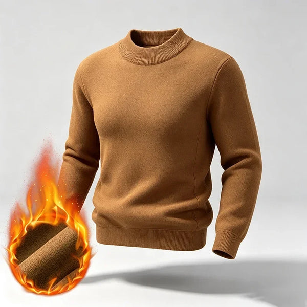 Herrtröja med Halvpolokrage och Ribbstickade Detaljer - Varmt Foder