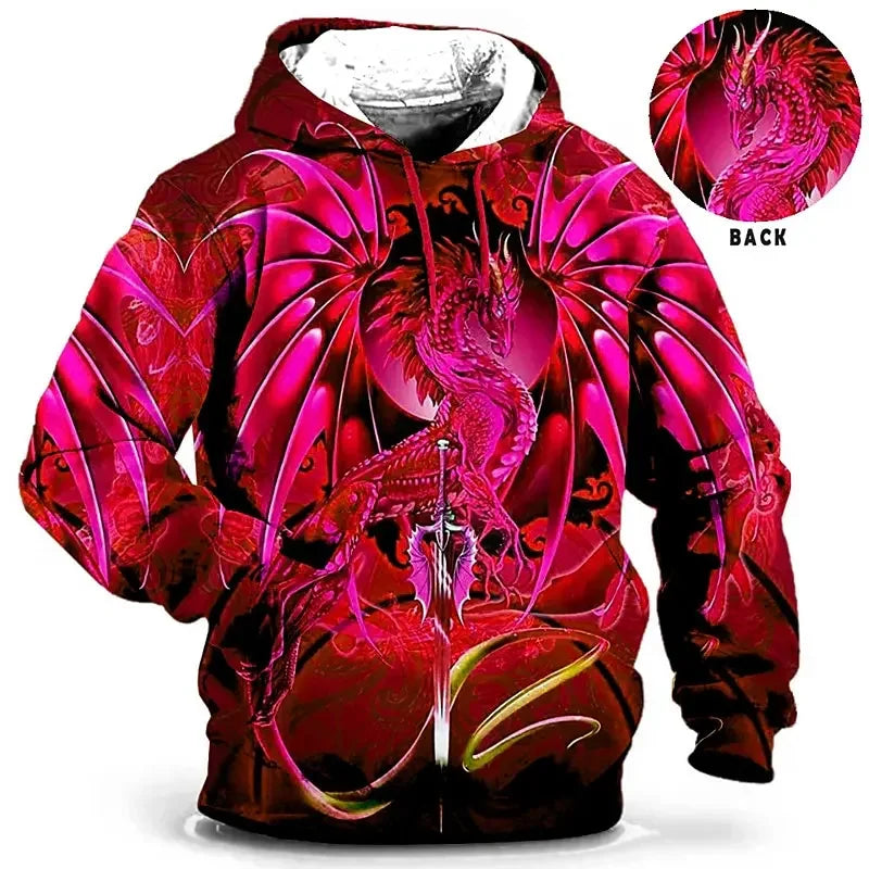 Unisex Hoodie med Drakmönster och Fickor