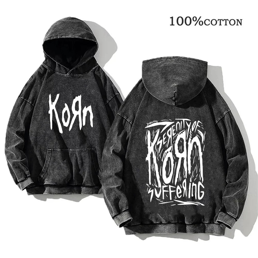 Unisex Huvtröja Oversize Grå Med Tryck och Känguruficka