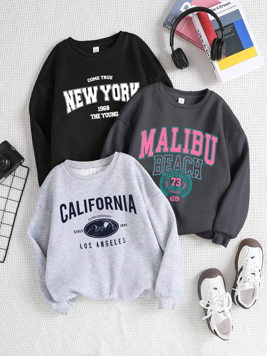 Mjuk Sweatshirt med Tryck Rundhalsad Långärmad