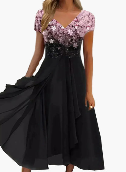 Damklänning Fest V-ringad Elegant Blommig Design för Speciella Tillfällen