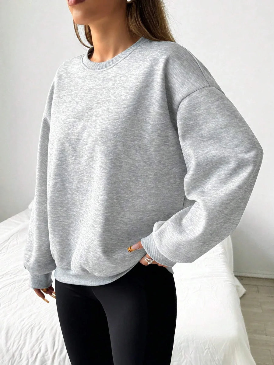 Grå Oversize Tröja med Rund Hals