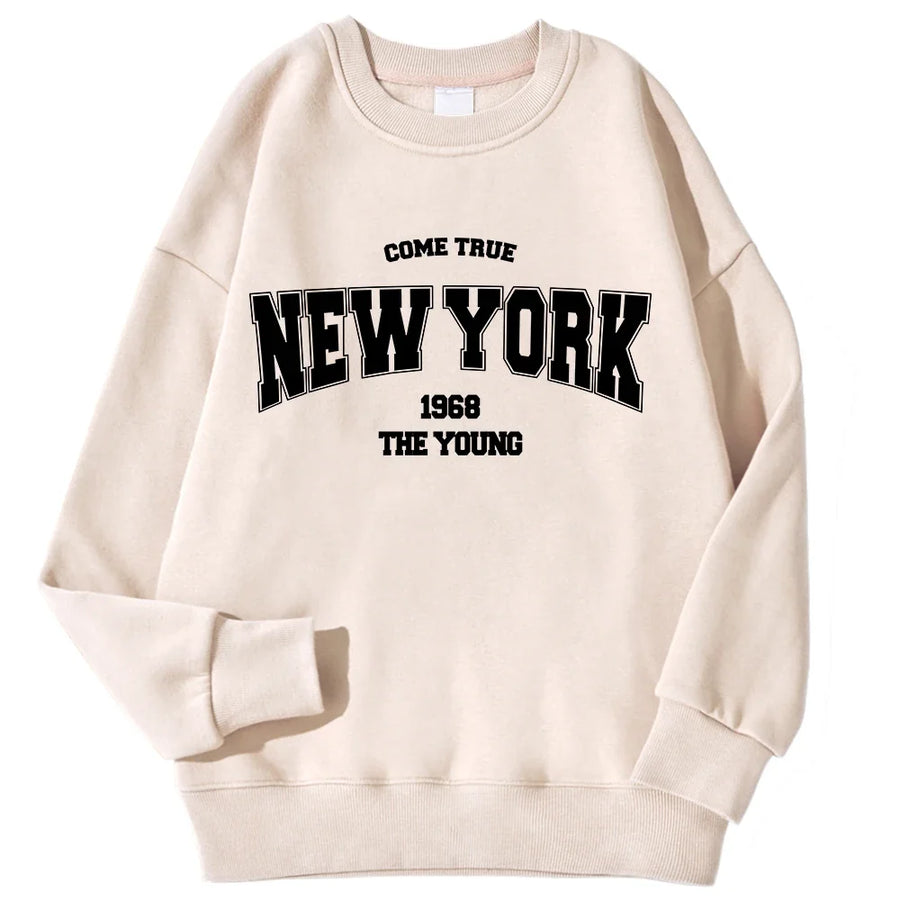 Mjuk Sweatshirt med Tryck Rundhalsad Långärmad
