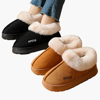 Damtofflor för vinter inomhus och utomhus – mysiga och halksäkra med elegant pälsdetalj