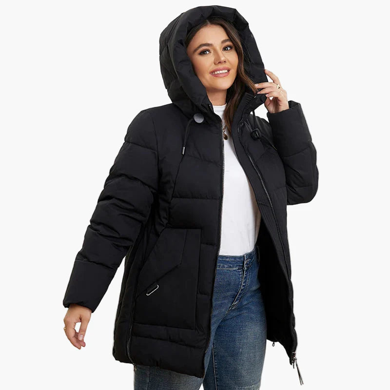 Dam Parkas Vinterjacka Plus Size Vadderad med Huva och Fickor – Perfekt för Kallt Väder