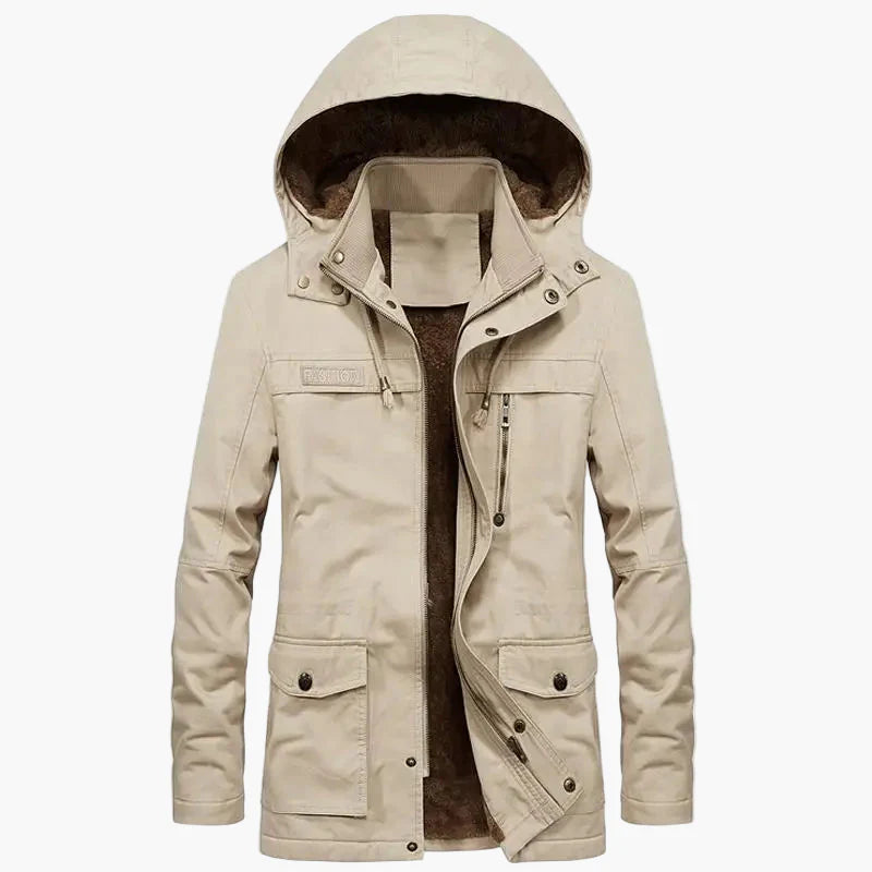 Herrjacka med huva och varm foder – Modern parkas för vinter och höst