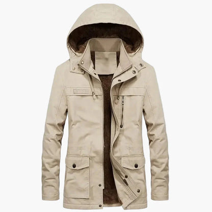 Herrjacka med huva och varm foder – Modern parkas för vinter och höst