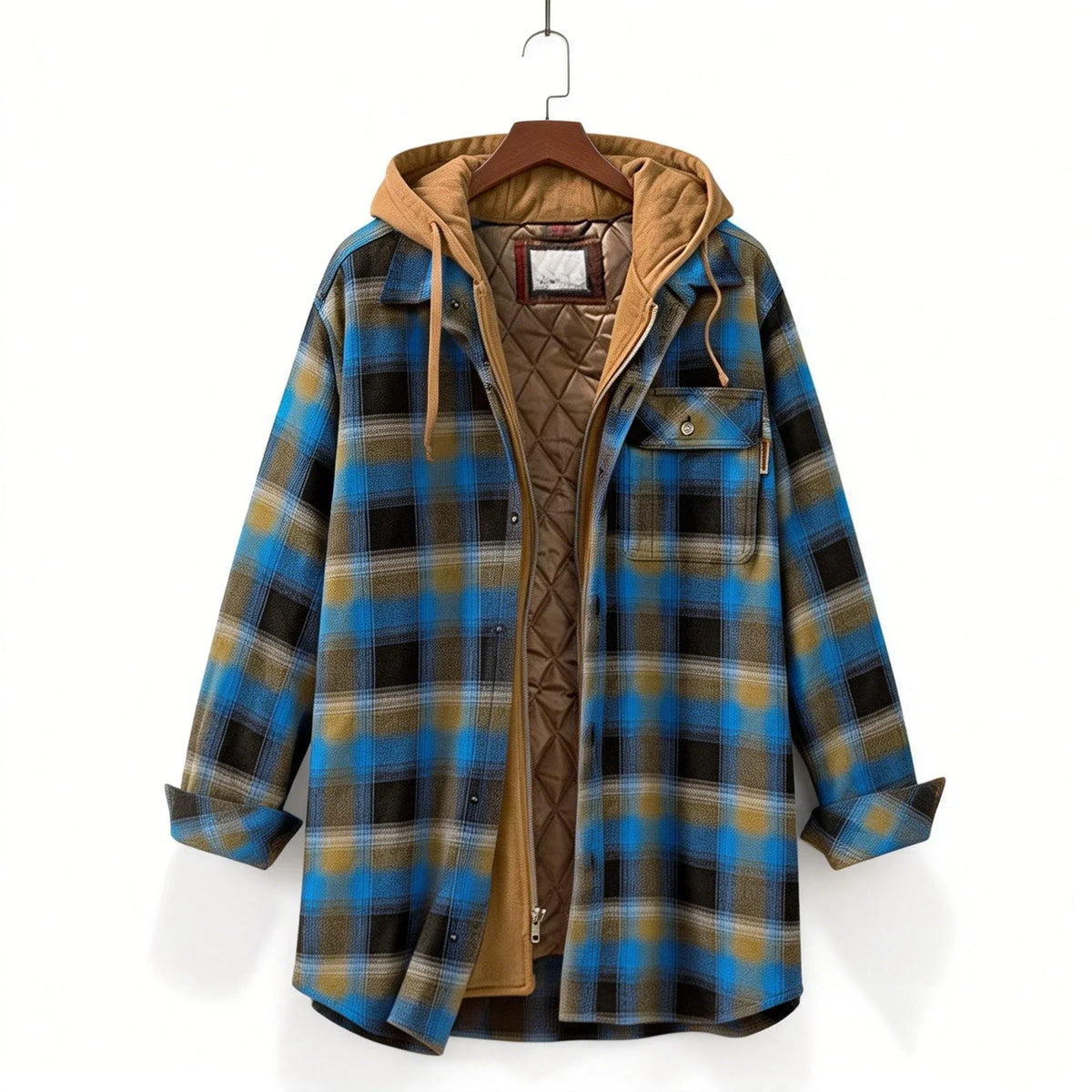 Rutig Overshirt med Quiltat Foder och Luva för Herr