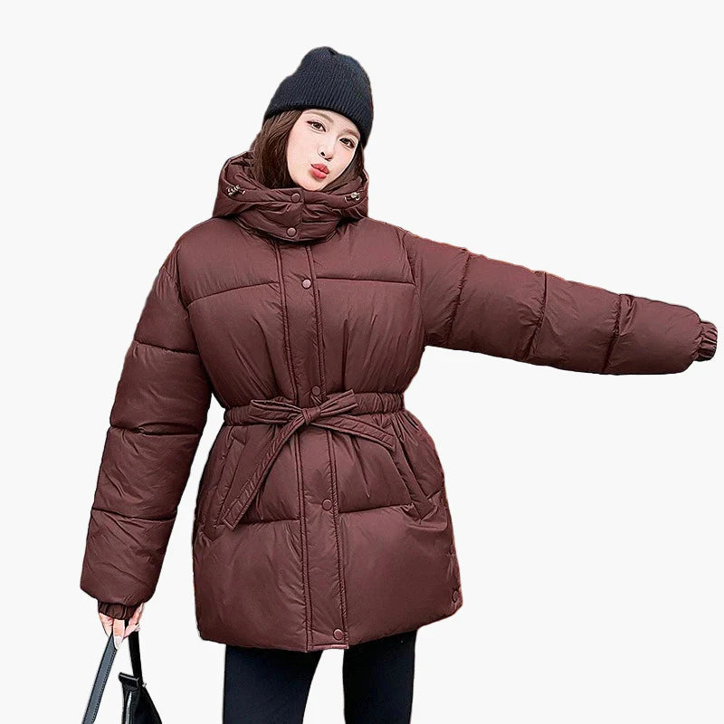 Dam Vinterjacka Puffer Bälte Casual Varm Parkas Ytterplagg
