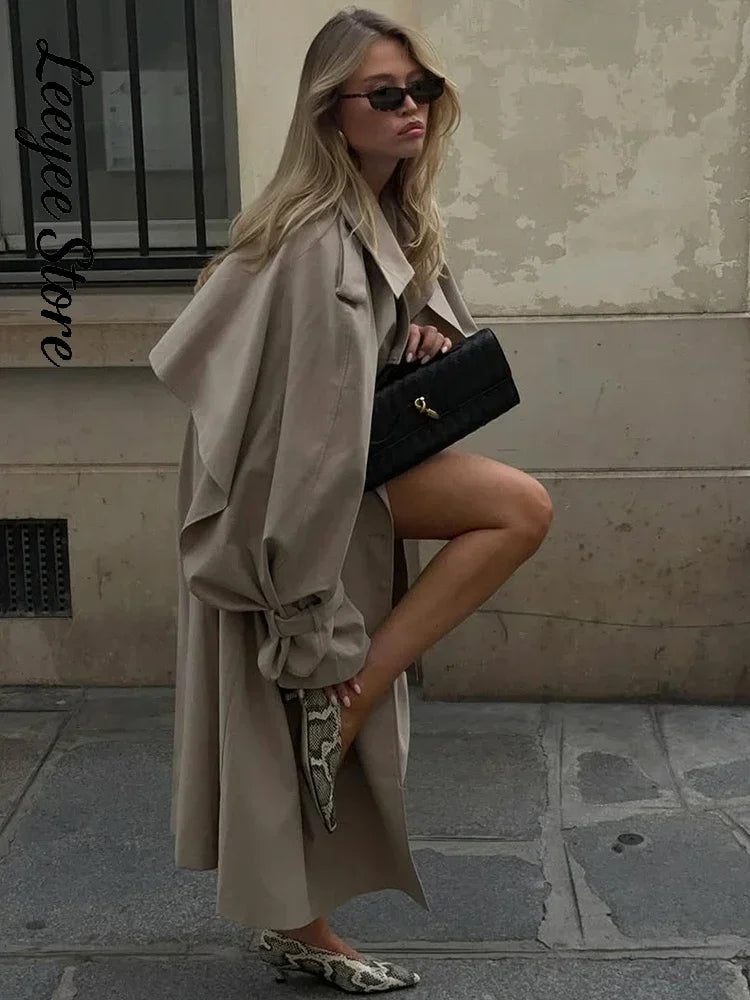 Dam Trenchcoat Lång med Bälte Beige