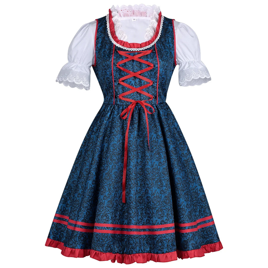 Bavarian Trachtenklänning med Förkläde och Blus i Olika Färger