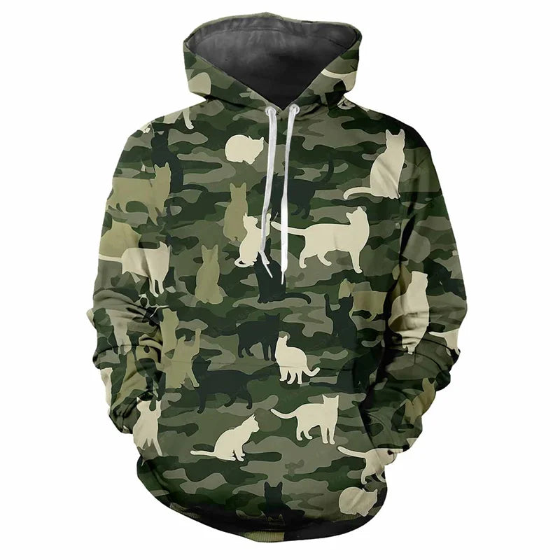 Hoodie kamouflagemönstrad med dragsko och magficka
