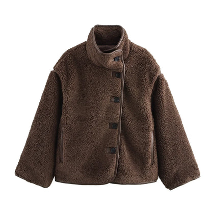 Dam Teddy Oversize Jacka – Trendig och Mysig Vinterjacka för Stad och Fritid