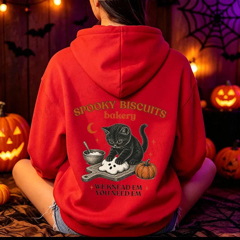 Halloween Hoodie med Katter och Pumpor, Långärmad Tröja med Tryck