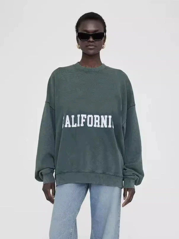 Dam sweatshirt grå med "PARIS" tryck rund hals oversized