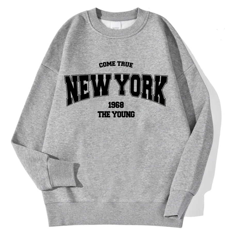Mjuk Sweatshirt med Tryck Rundhalsad Långärmad