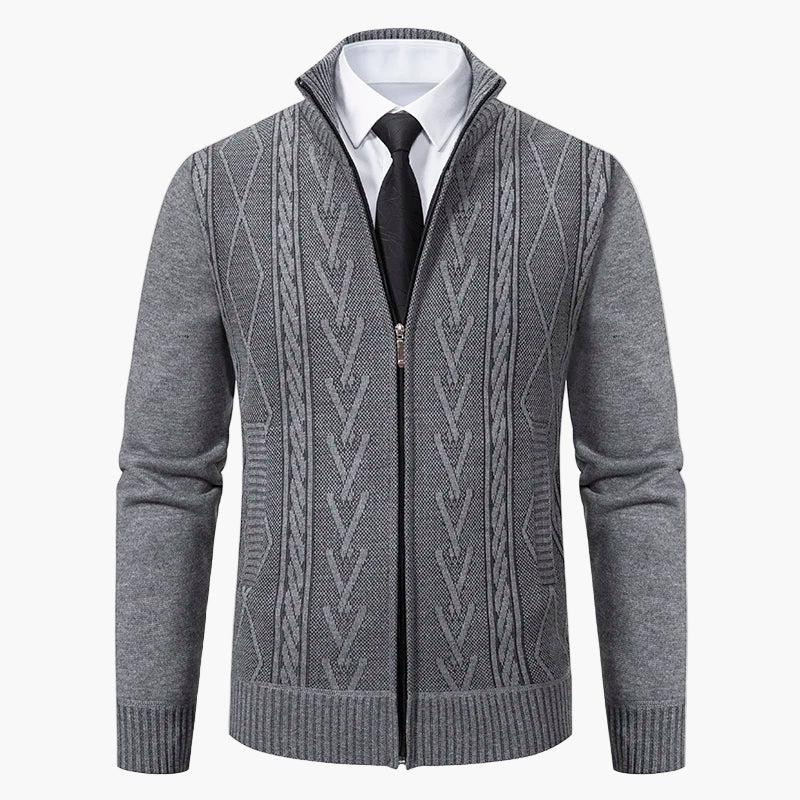 Herrstickad zip-tröja – elegant kabelmönstrad cardigan för vardag och kontor
